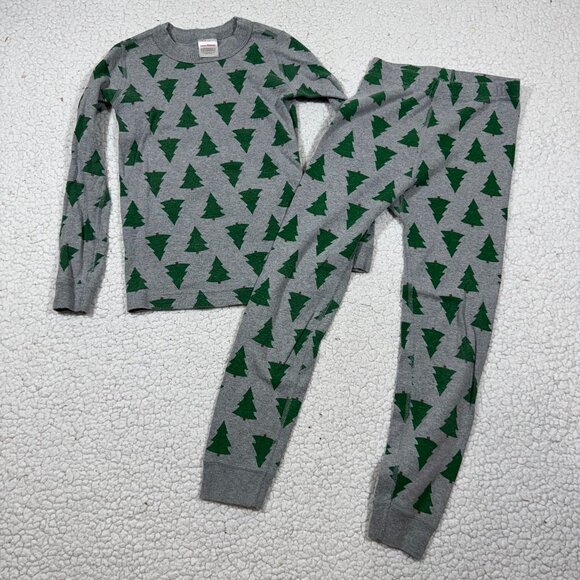 Hanna Andersson Long John Pajamas Set Organic Cotton Tannenbaum Kids US 6/7 - Picture 1 of 4